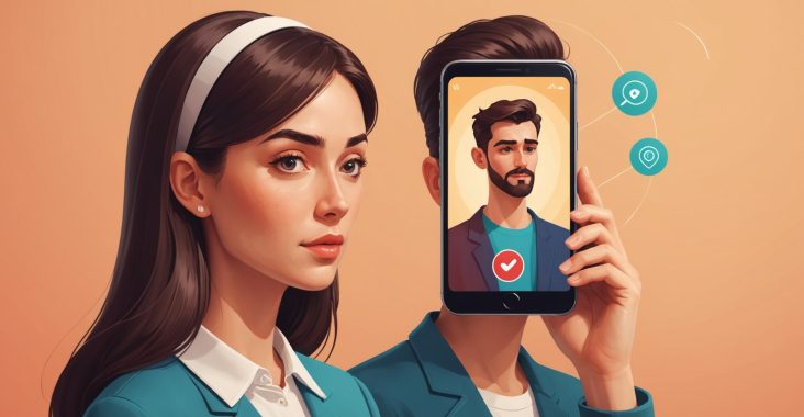 Personne vigilante face à un profil suspect sur une app de rencontre