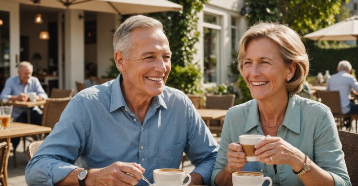 Couple de plus de 50 ans souriant, symbole des rencontres sérieuses après la cinquantaine