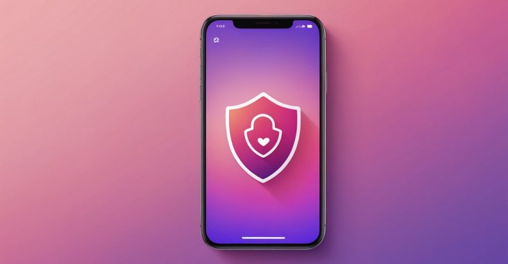 Illustration d'un smartphone affichant une application de rencontre avec une icône de protection des données