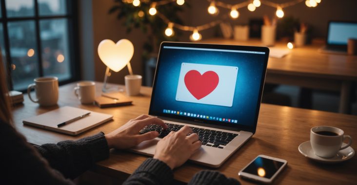 Personne comparant des sites de rencontre sur smartphone et ordinateur portable