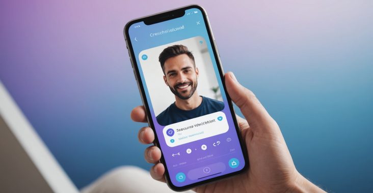 Écran de smartphone affichant une vérification d'identité sécurisée sur une application de tchat vidéo