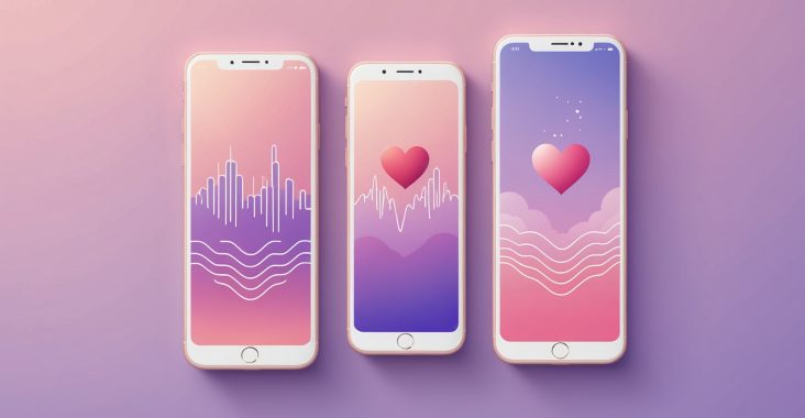 Illustration générée par IA, ne représente pas une application réelle - rencontre par la voix et la personnalité plutôt que par la photo